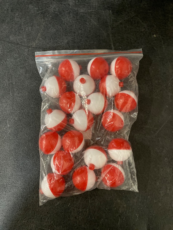 Photo 1 of 1.75 Inch Fishing Bobbers, Plastic Push Button Round Fishing Float, Red and White 20 Pack
