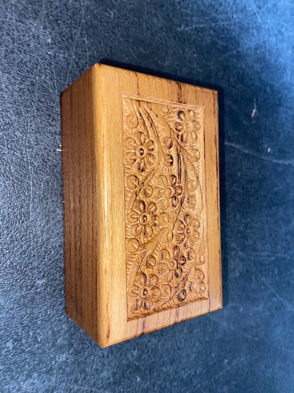 Photo 1 of Floral Engraved Handcarved Cremation Urns For Human Ashes Adult Male Female Wooden Decorative Urn Burial Casket For Child Pet Cat Dog Ashes Memorial Funeral Urn Case Keepsake Box -Extra Small  5" x 3" x 2.25"