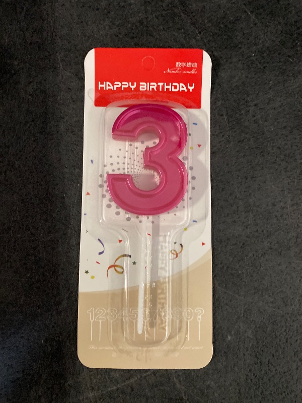 Photo 1 of Juzfun® Metallic Birthday Number Candle 3 (Velvet Pink) for Cake Decoration, Anniversary Kids Party Supplies