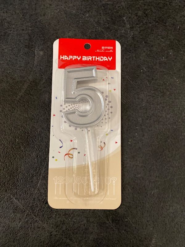 Photo 1 of Luter Silver Happy Birthday Cake Candles Number Candles Number 5 Birthday Candle Cake Topper Decoration for Party Kids Adults (Number 5)
