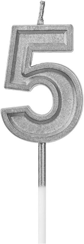 Photo 1 of Luter Silver Happy Birthday Cake Candles Number Candles Number 5 Birthday Candle Cake Topper Decoration for Party Kids Adults (Number 5)
