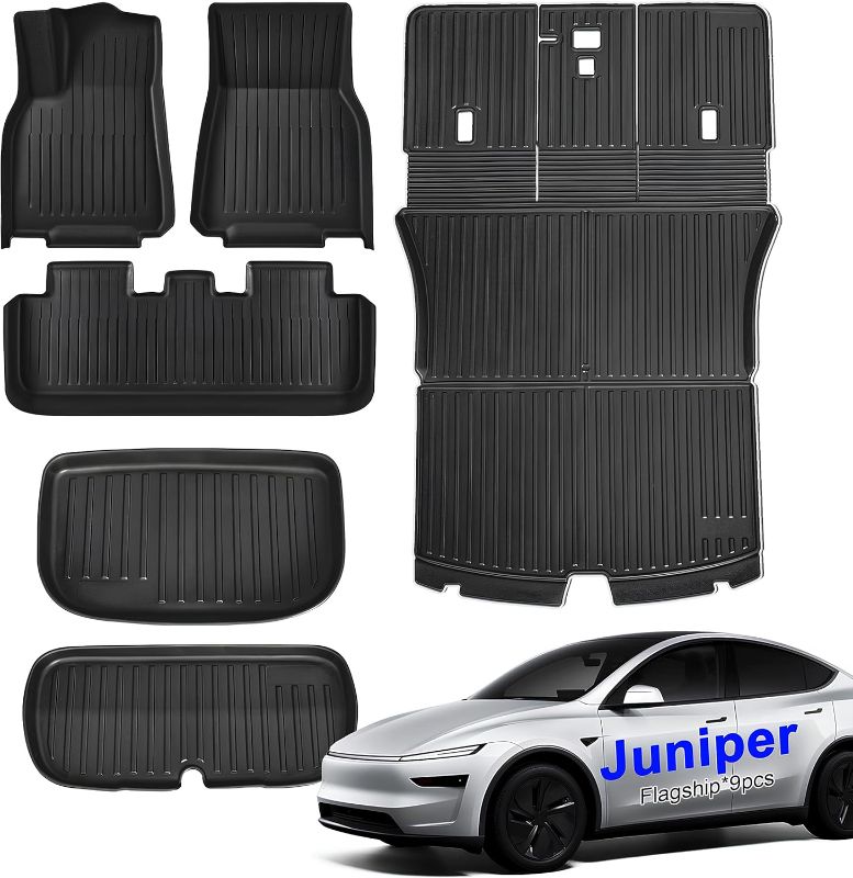 Photo 1 of SUPER LINER Tesla Model Y Floor Mats 2025 2026 | Custom Fit All-Weather 9-Piece Set TPE Material| Model Y Juniper Floor Mats Back Seat Protector,Cargo Liner, Trunk & Interior Accessories 5-seat