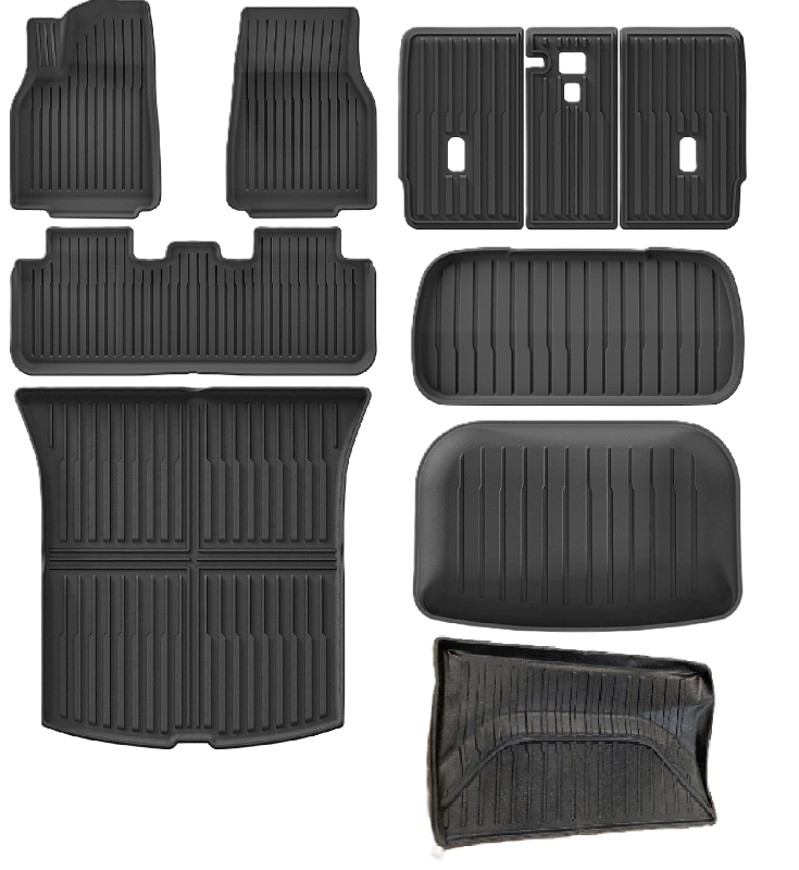View 1 of 8PCS Floor Mats for 2025 2026 Tesla Model Y Juniper New 5 Seat Foot Mats& Rear&Front Trunk Mat& Backrest Mat& Trunk Lower Protective Mat, Cargo Backrest All-Weather Accessories