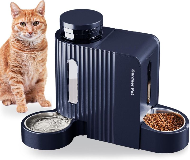 Photo 1 of Gardner Pet Automatic Gravity Cat Food Feeder and Water Dispenser Stainless Steel Two-in-One Set Large Capacity Dispenser for Pets Dogs, Puppies, Kittens-(0.8 Gallons x 2)
