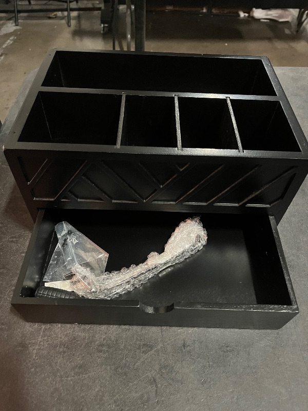 Photo 1 of Coffee Bar Organizer with Drawer, Coffee Station Organizer for Countertop, Wood Coffee Bar Accessories Organizer for Coffee Bar Decor, Farmhouse Cup Pod Holder Condiment Organizer(Black)
