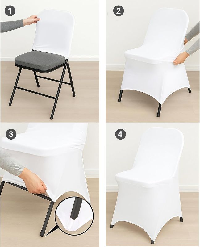 Photo 1 of Craft And Party 50 Pack White Spandex Folding Chair Covers, Stretch Polyester Slipcovers for Wedding, Party & Dining Chairs – Flat Front Design, Universal Fit
