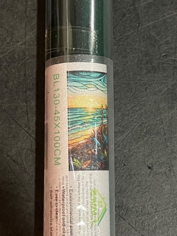 Photo 1 of Privacy Window Film Colorful Seaside Sunset Stained Glass Window Film Decorative Frosted Window Cling Non-Adhesive Static Cling for Window & Glass Door
