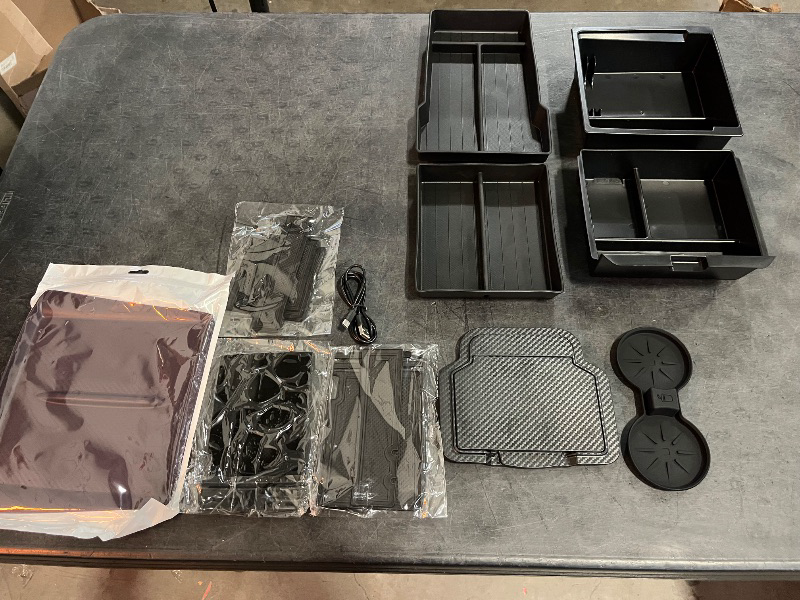 Photo 1 of 6 PCS Center Console Organizer Tray Set, 5 Storage Holders, Non-Slip Mat for Dual Cups, Webcam Cover, Compatible with Tesla M3 2024-2025, Model Y 2025, Interior Storage Accessories