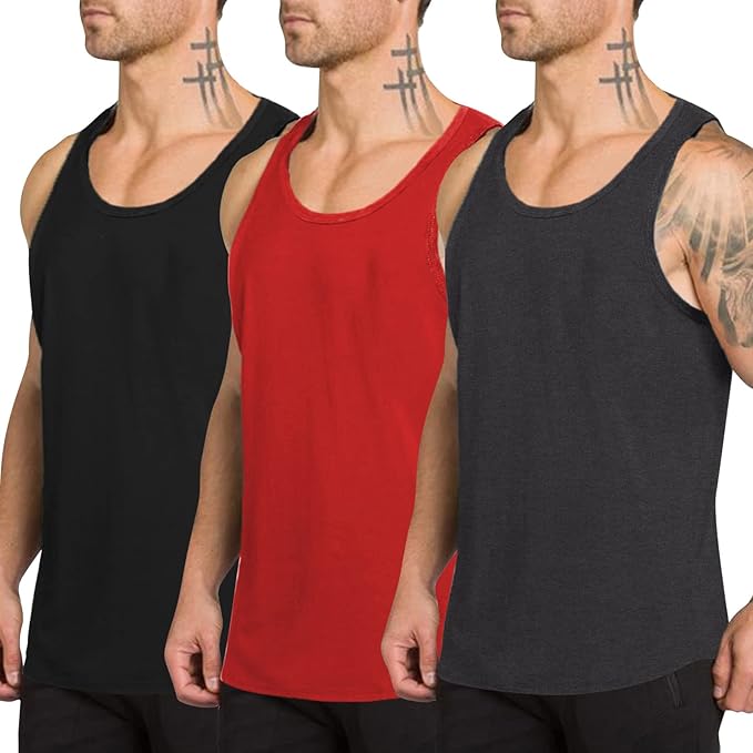 Photo 1 of (2XL) TURETRENDY Men's 3 Pack Tank Tops Workout Shirt Quick Dry Sleeveless Gym Stringer Muscle T-Shirts