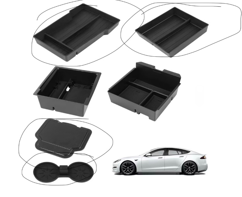 Photo 1 of 6 PCS Center Console Organizer Tray Set, 5 Storage Holders, Non-Slip Mat for Dual Cups, Webcam Cover, Compatible with Tesla M3 2024-2025, Model Y 2025, Interior Storage Accessories
