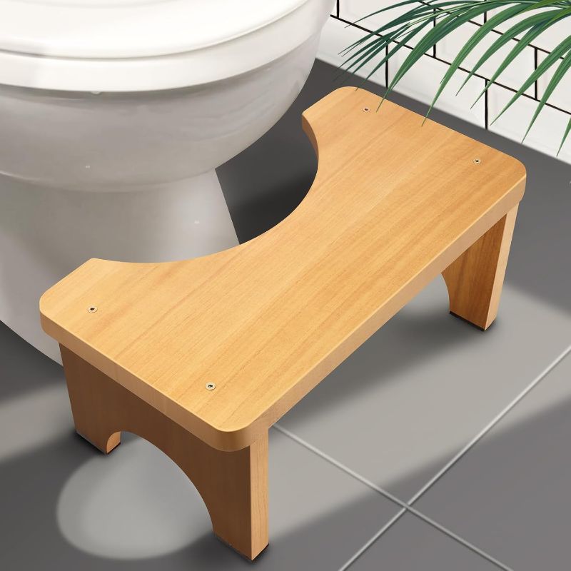Photo 1 of AZEN Toilet Stool Squat Adult, Wood Poop Stool for Bathroom Adults, 7 Inch Height
