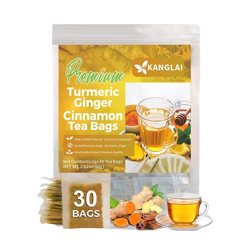 Photo 1 of Expires 03/28/2027 .. 30 Turmeric Ginger Cinnamon Tea Bags, 100% Natural Ingredients Herbal Tea, Turmeric Ginger Herbal Blend for Wellness, Vegan, No Sugar, Caffeine-Free