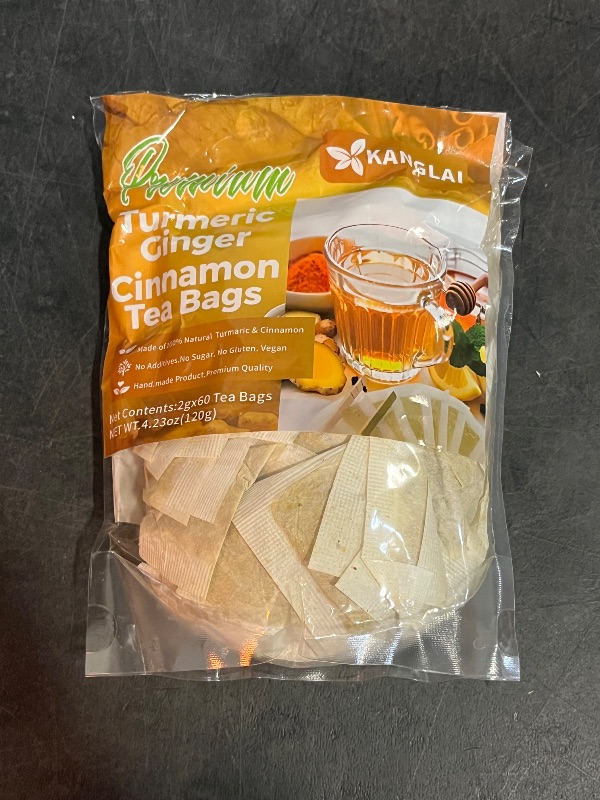 Photo 1 of Expires 03/28/2027 .. 30 Turmeric Ginger Cinnamon Tea Bags, 100% Natural Ingredients Herbal Tea, Turmeric Ginger Herbal Blend for Wellness, Vegan, No Sugar, Caffeine-Free