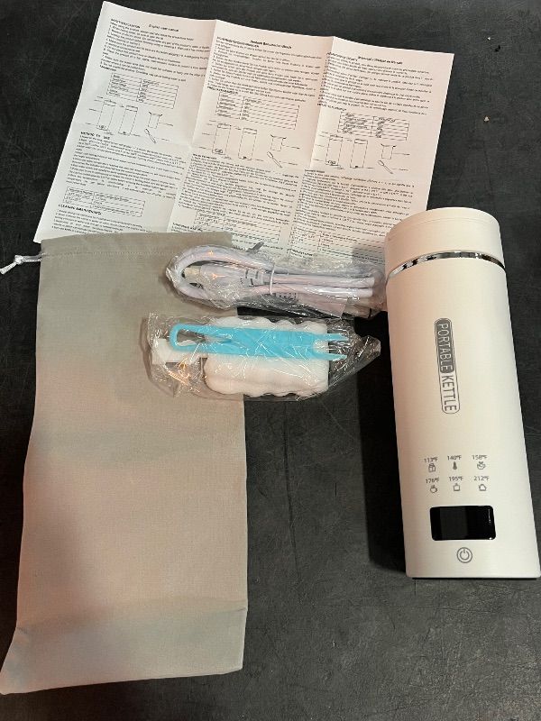 Photo 1 of Compact Portable Electric Kettle, LCD Display with 6 Temperature Settings, 304 Stainless Steel, 450ml/15.2oz, Auto Shut-Off and Boil-Dry Protection, Travel Electric Kettle Teapot, White
