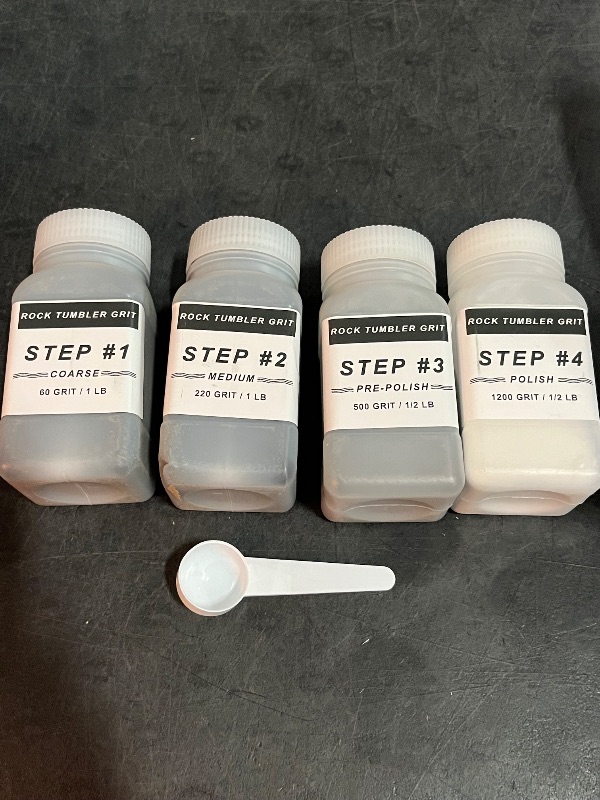 Photo 1 of 4 LB Rock Tumbler Grit and Polish Refill Kit, 4-Step Tumbling Media Coarse/Medium/Pre-Polished/Final Polish, Silicon Carbide Grit, Ideal for Any Rock Tumbler & Stone Polisher
