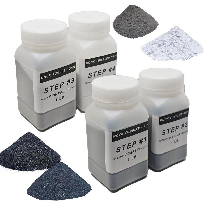 Photo 1 of 4 LB Rock Tumbler Grit and Polish Refill Kit, 4-Step Tumbling Media Coarse/Medium/Pre-Polished/Final Polish, Silicon Carbide Grit, Ideal for Any Rock Tumbler & Stone Polisher
