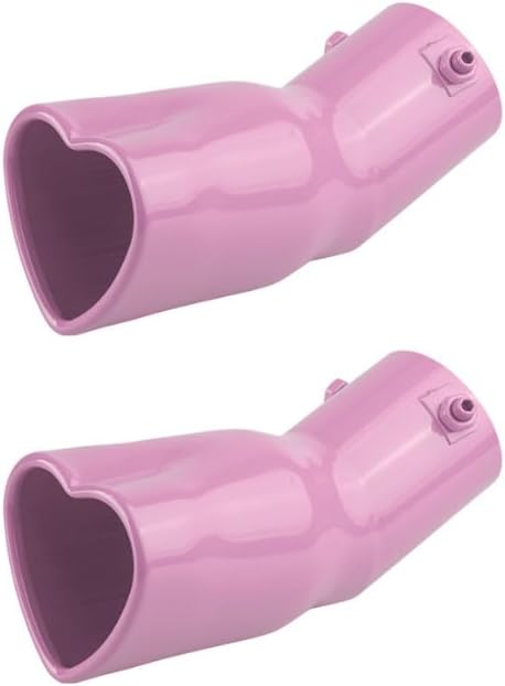 Photo 1 of 2PCS Universal Heart-Shaped Exhaust Tip, 63mm Inner Diameter, Stainless Steel Bolt-on Exhaust Muffler Tip (Pink,Curved)