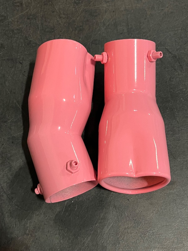 Photo 1 of 2PCS Universal Heart-Shaped Exhaust Tip, 63mm Inner Diameter, Stainless Steel Bolt-on Exhaust Muffler Tip (Pink,Curved)