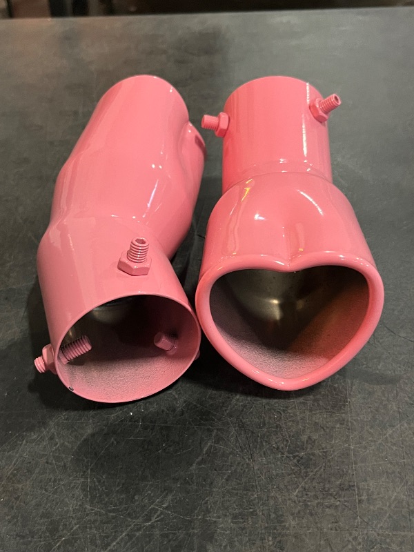 Photo 1 of 2PCS Universal Heart-Shaped Exhaust Tip, 63mm Inner Diameter, Stainless Steel Bolt-on Exhaust Muffler Tip (Pink,Curved)