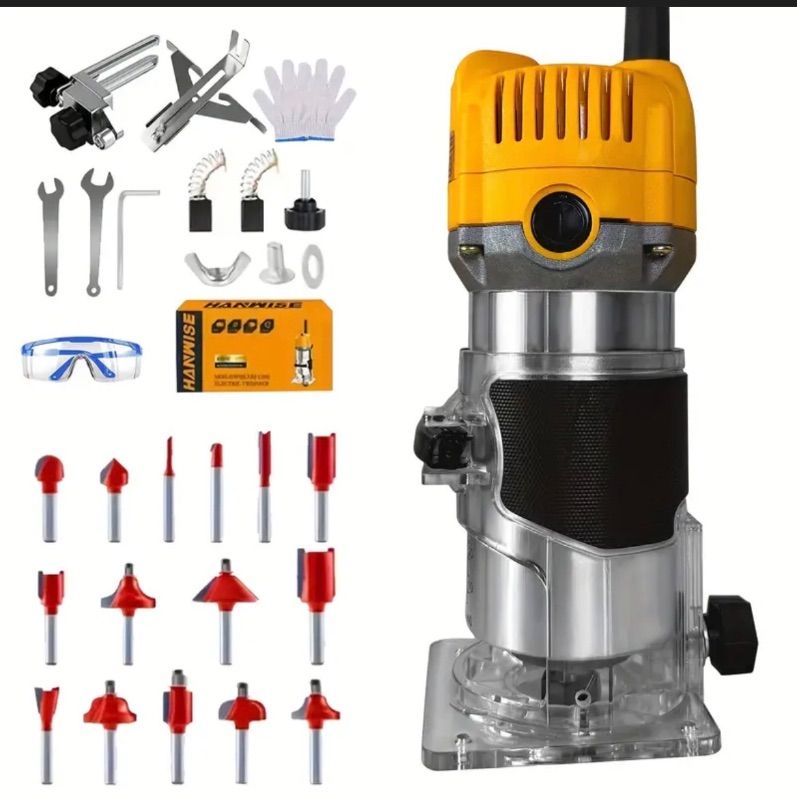 Photo 1 of Hanwise Compact 800W Wood Router , Professional Woodworking Tool for Slotting , Trimming, Edging, Carving- Dust Collecting System , Transparent Base
