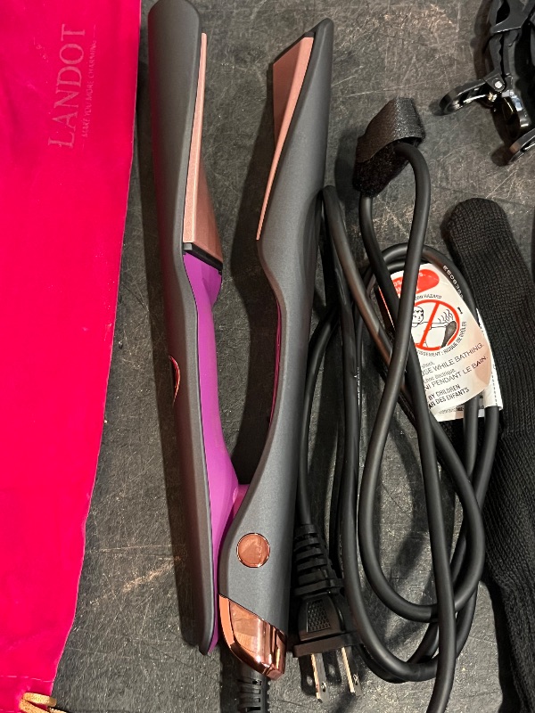 Photo 1 of LANDOT 2-in-1 Hair Straightener & Curling Iron - Create Salon Waves, Curls & Straight Styles | Floating Plates, Anti-Frizz & Tangle-Free | Dual Voltage, Temp 250-450°F for All Hair Types