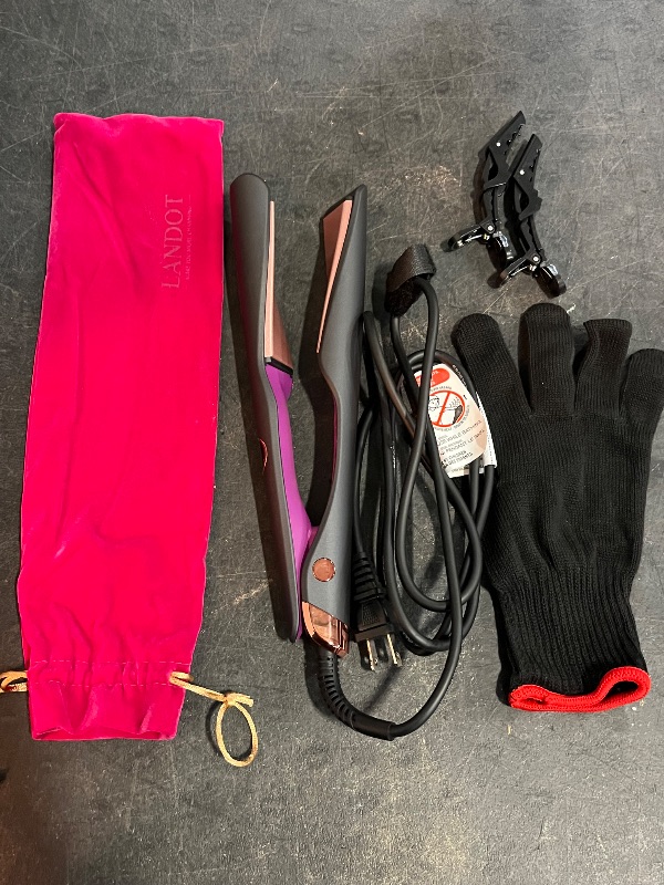 Photo 1 of LANDOT 2-in-1 Hair Straightener & Curling Iron - Create Salon Waves, Curls & Straight Styles | Floating Plates, Anti-Frizz & Tangle-Free | Dual Voltage, Temp 250-450°F for All Hair Types