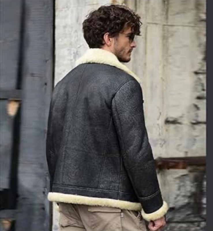 Photo 1 of (M) Mens Leather Jacket with Faux Fur Trim