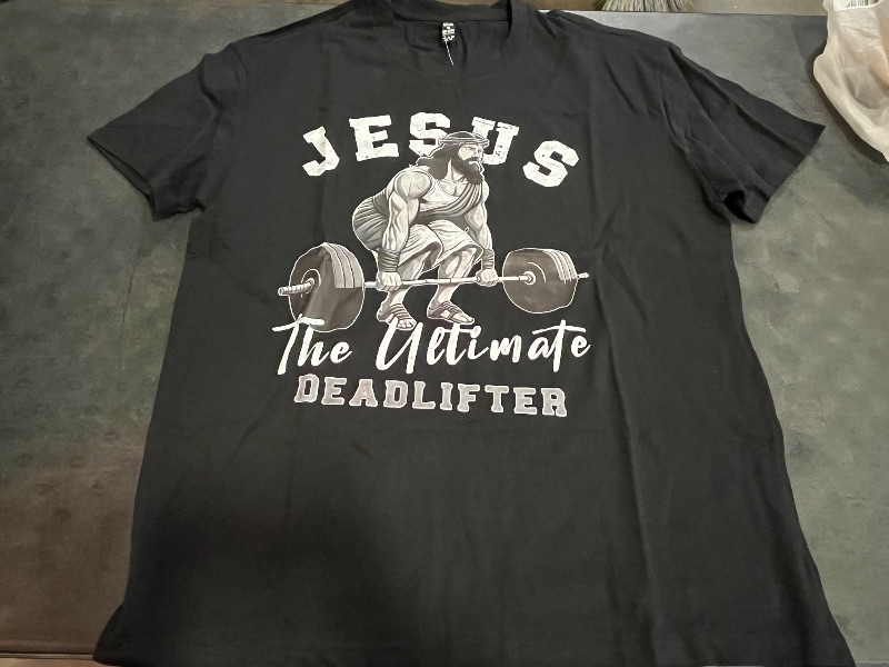 Photo 1 of (XL)  Jesus The Ultimate DeadLifter Christian Workout Gym T-Shirt , XL, Black 