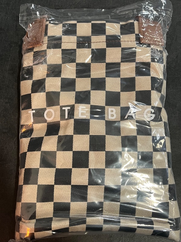Photo 1 of Checkered Tote Bag for Women,Trendy Print Handbag,Large Capacity Waterproof Plastic Shoulder Bag,Canvas Lining
