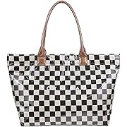 Photo 1 of Checkered Tote Bag for Women,Trendy Print Handbag,Large Capacity Waterproof Plastic Shoulder Bag,Canvas Lining
