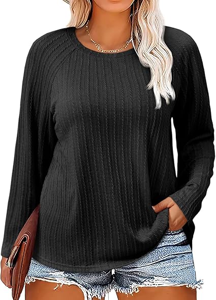 Photo 1 of (S) Womens Plus Size Tops Crewneck Long Sleeve Top Super Soft Shirts Oversized Basic Tees Loose Tunic