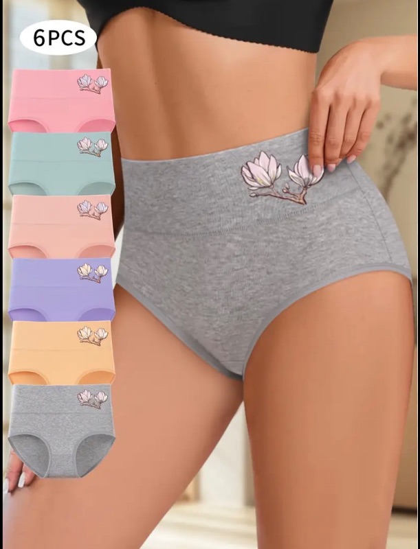 Photo 1 of (XL) 6 PCS Solid Color Floral Pattern Panties 