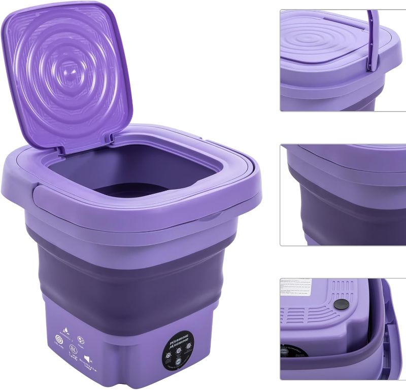 Photo 1 of 8L Portable Mini Washing Machine Foldable Washer and Spin Dryer with Drainage Basket, Electric Collapsible Washing Machine for Apartment Camping, RV, Travel (Purple)
