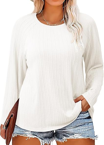 Photo 1 of (S)  Womens Plus Size Tops Crewneck Long Sleeve Top Super Soft Shirts Oversized Basic Tees Loose Tunic