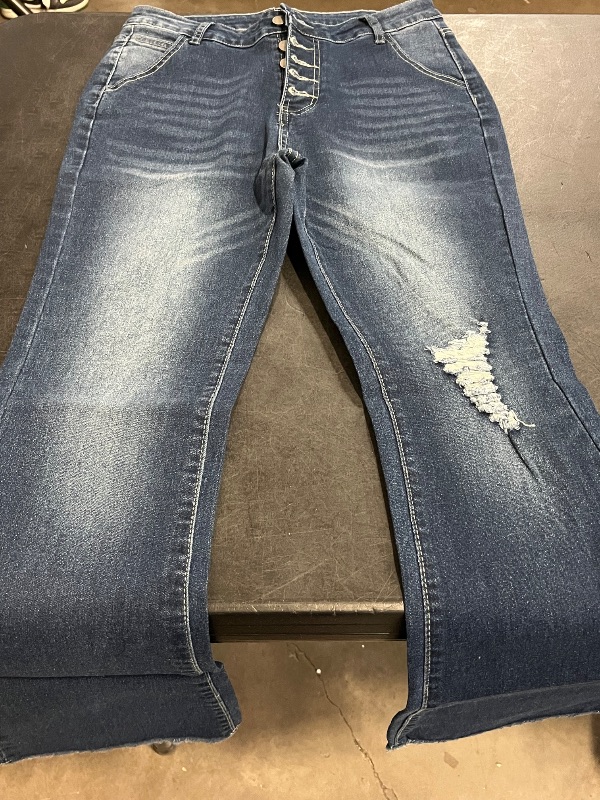 Photo 1 of (L) Womens Ripped Flare Jeans High Waisted Bell Bottoms 