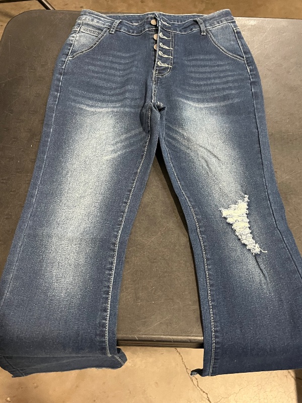 Photo 1 of (L) Womens Ripped Flare Jeans High Waisted Bell Bottoms 