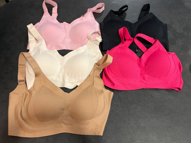 Photo 1 of (M) Super Firming Bra, Women's Ribbed Push Up Adjustable Wireless Bra, Wire-Free Non-Marking Skin-Friendly Push-Up Bras, 5 Pack
