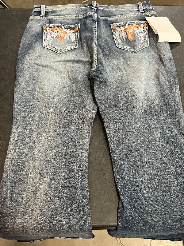 Photo 1 of (XXL) Womens Wide Leg Denim Jeans with Western Patch On Back Pockets 