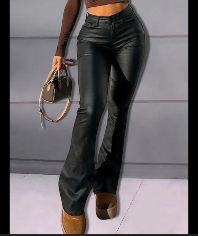 Photo 1 of (XL) Womens Black Leather Pants Wide Leg 