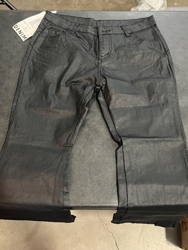 Photo 1 of (XL) Womens Black Leather Pants Wide Leg 