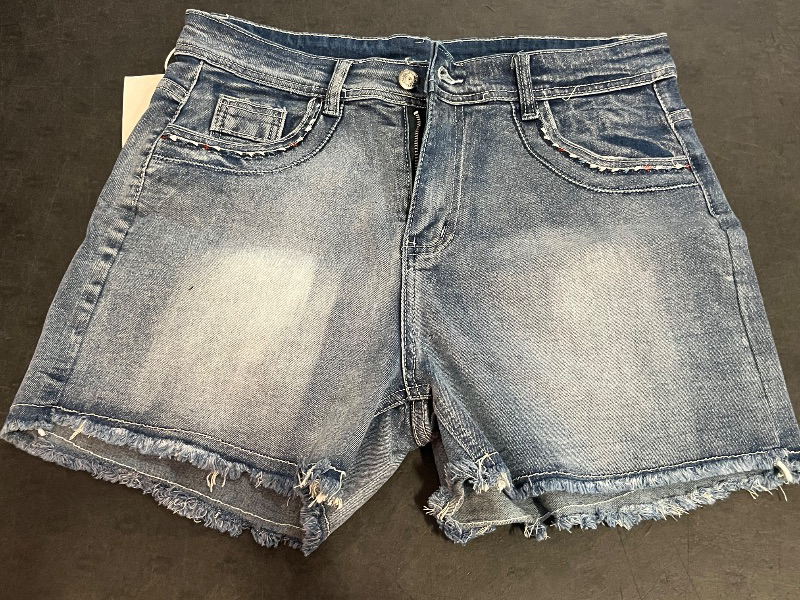 Photo 1 of (L) Womens Denim Shorts with Rigged Bottoms and Designs on Back 