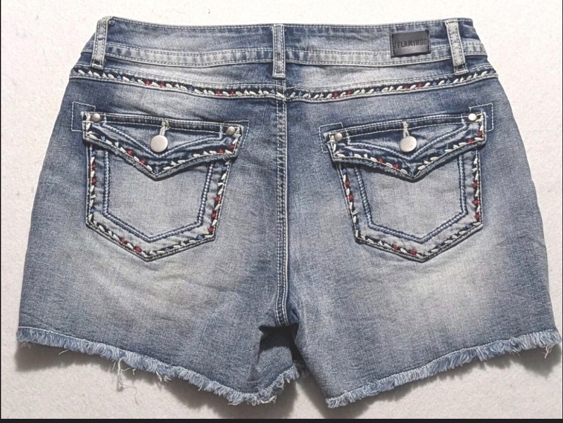 Photo 1 of (L) Womens Denim Shorts with Rigged Bottoms and Designs on Back 