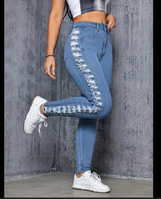 Photo 1 of (M)  Womens High Waisted Distressed Denim Skinny Jeans