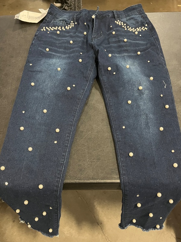 Photo 1 of (XXL) Womens Skinny Leg Denim Jeans with Pearls 