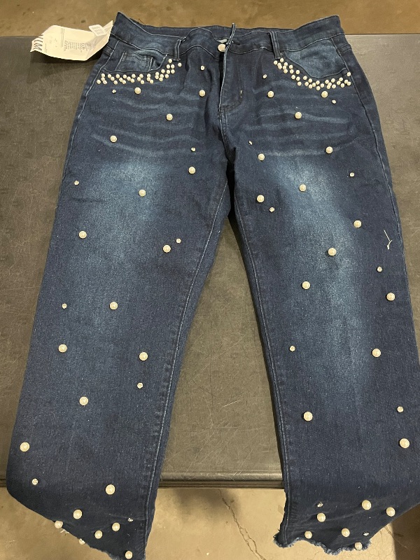 Photo 1 of (XXL) Womens Skinny Leg Denim Jeans with Pearls 