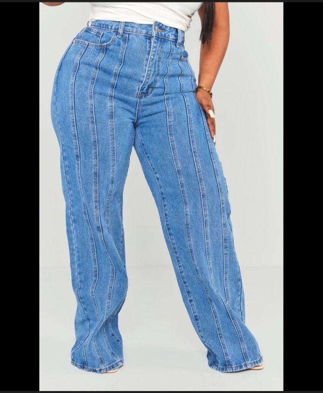 Photo 1 of (XL) Womens Blue Demin Seam Detail Straight Leg
