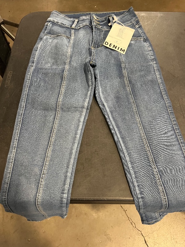 Photo 1 of (XL) Womens Blue Demin Seam Detail Straight Leg
