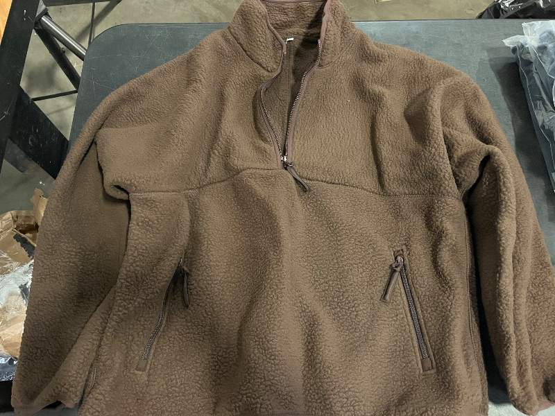 Photo 1 of (M) Womens Fleece Sweatshirts Cropped Half Zip Fuzzy Warm Sherpa Pullover Varsity Jackets with Zipper Pockets
