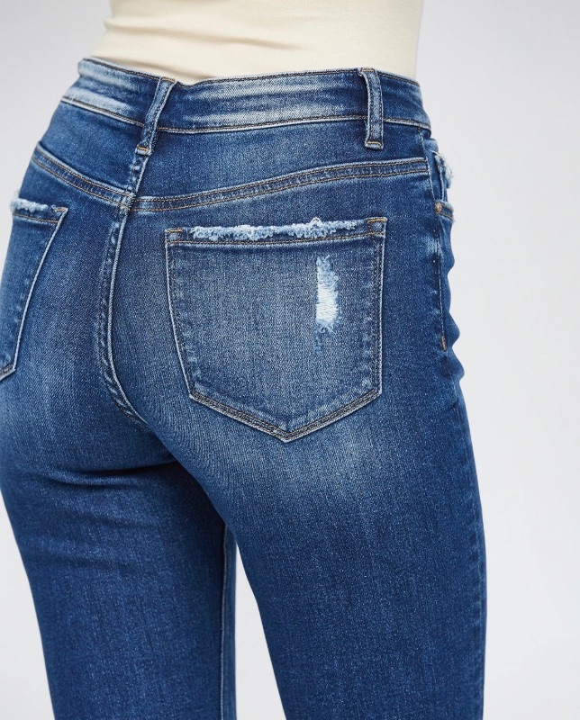 Photo 1 of (M) Womens Skinny Leg Jeans with Rigged Edges on Pockets and Bottom of Pants