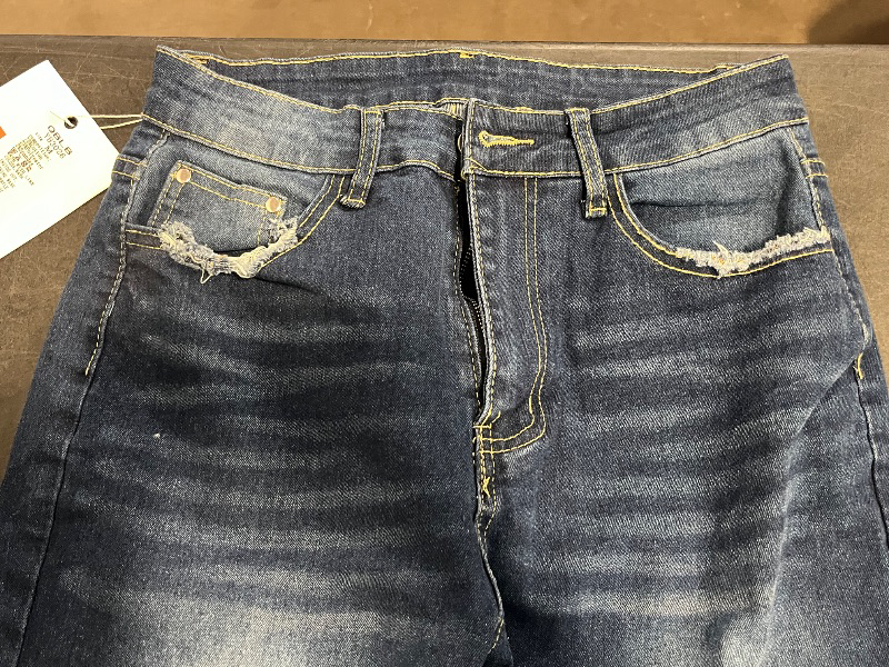 Photo 1 of (M) Womens Skinny Leg Jeans with Rigged Edges on Pockets and Bottom of Pants